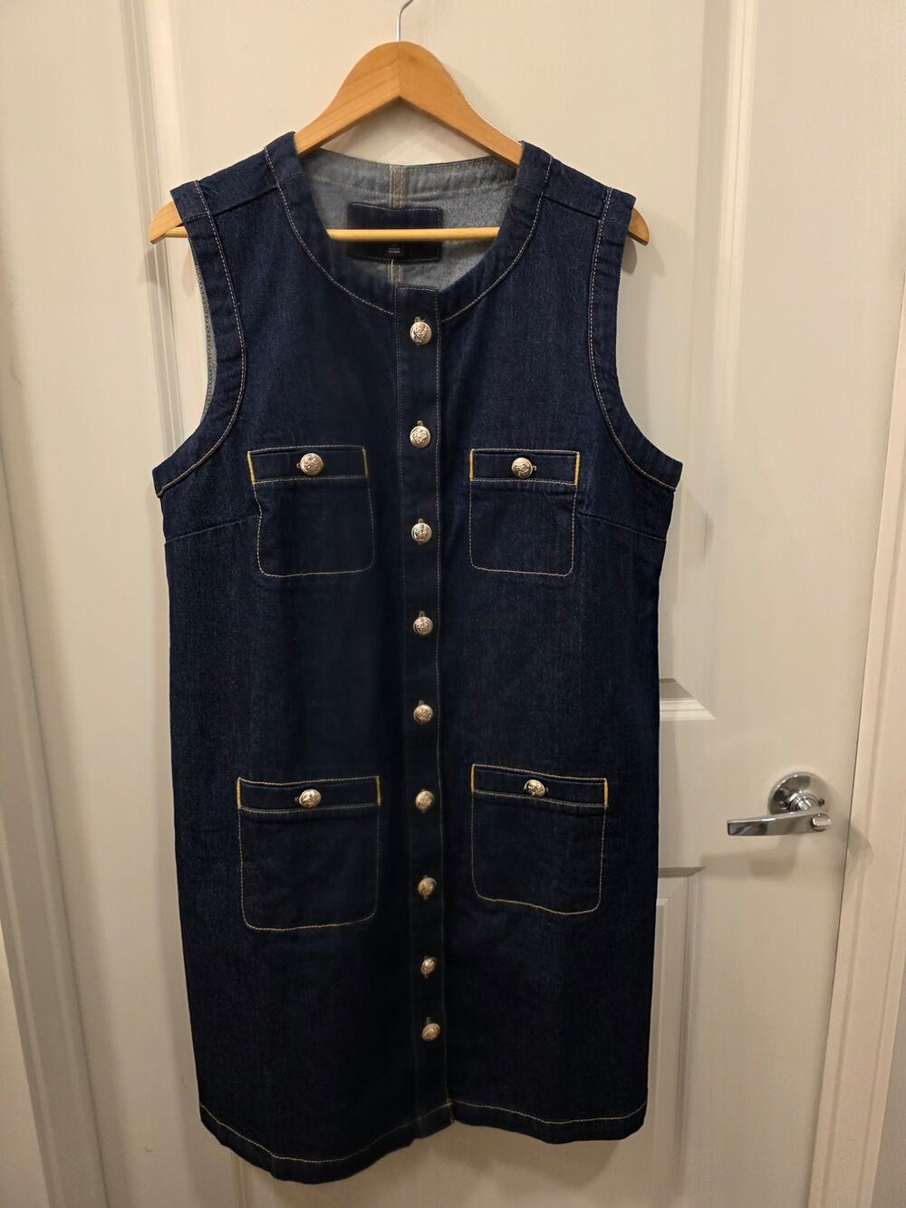 Ann Taylor Denim Sheath Dress with gold Buttons
